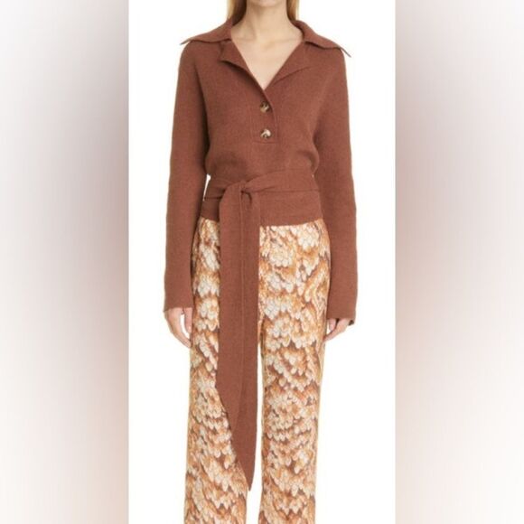 Nanushka Rosalie Tie Front Sweater in Nutmeg Medium - Picture 7 of 7